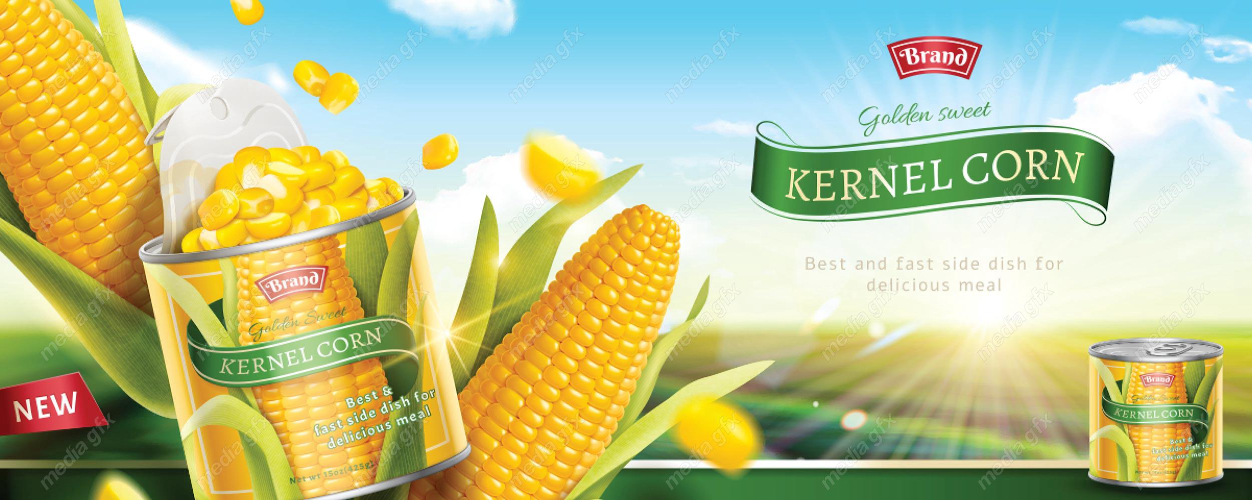 وکتور طرح لایه باز بسته بندی و پوستر کنسرو ذرت MV003964