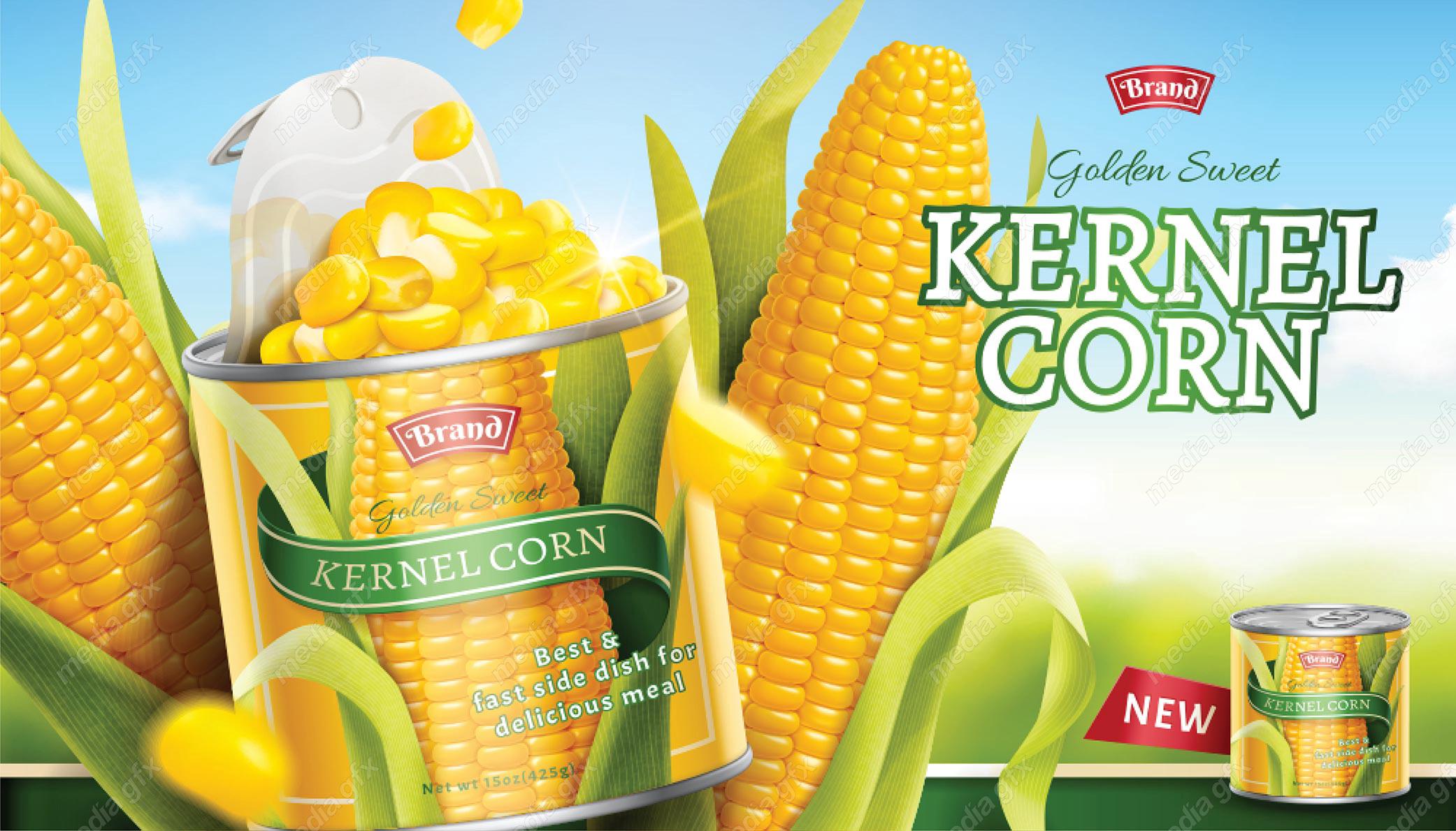 وکتور طرح لایه باز بسته بندی و پوستر کنسرو ذرت MV003965