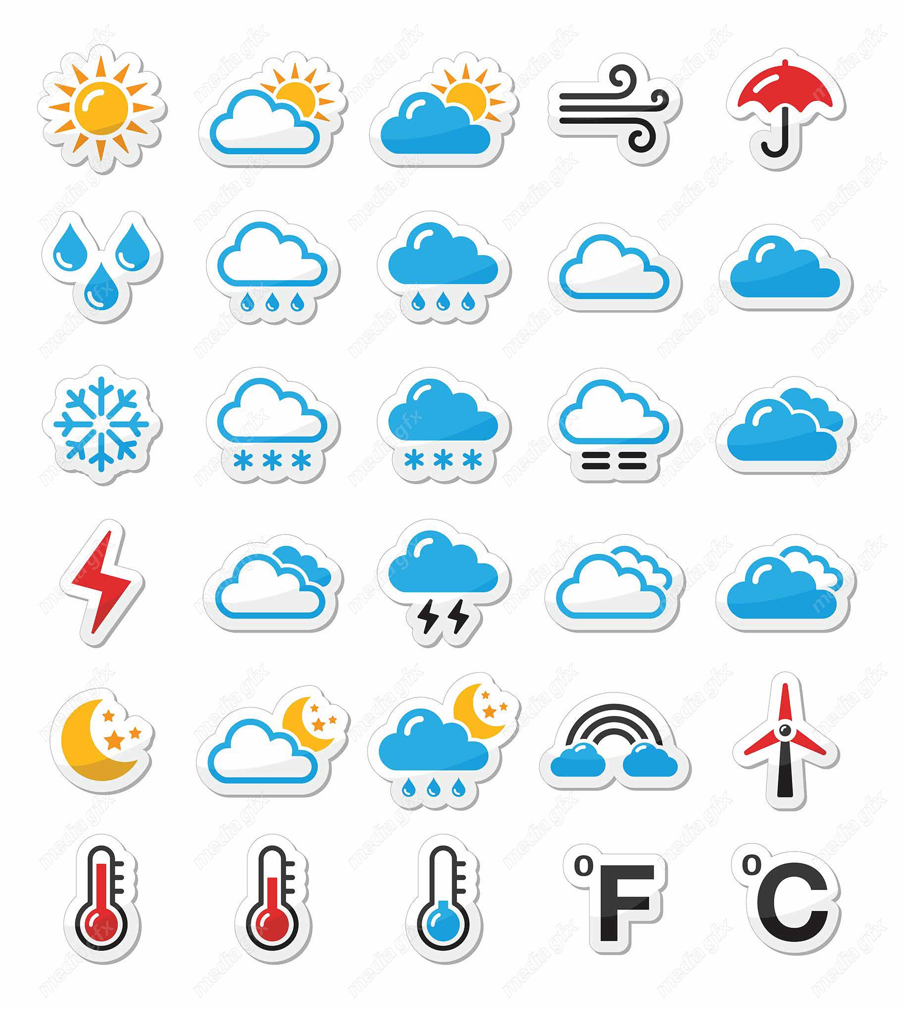 وکتور آیکن و نماد های آب و هوا MV004299
