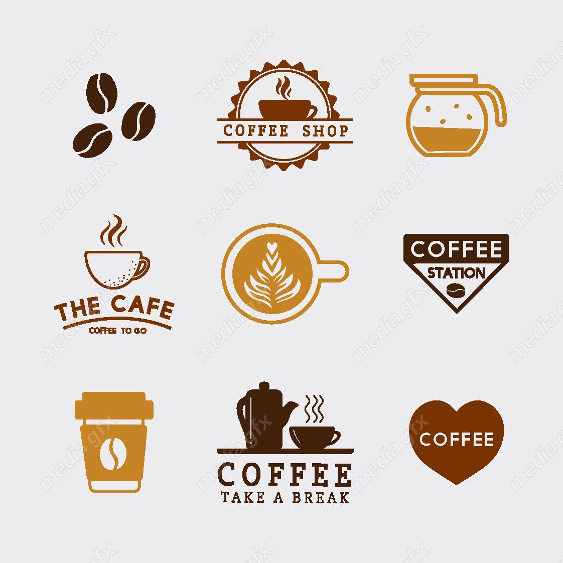 وکتور طرح لوگوی کافی شاپ و فنجان قهوه و چای MV004381