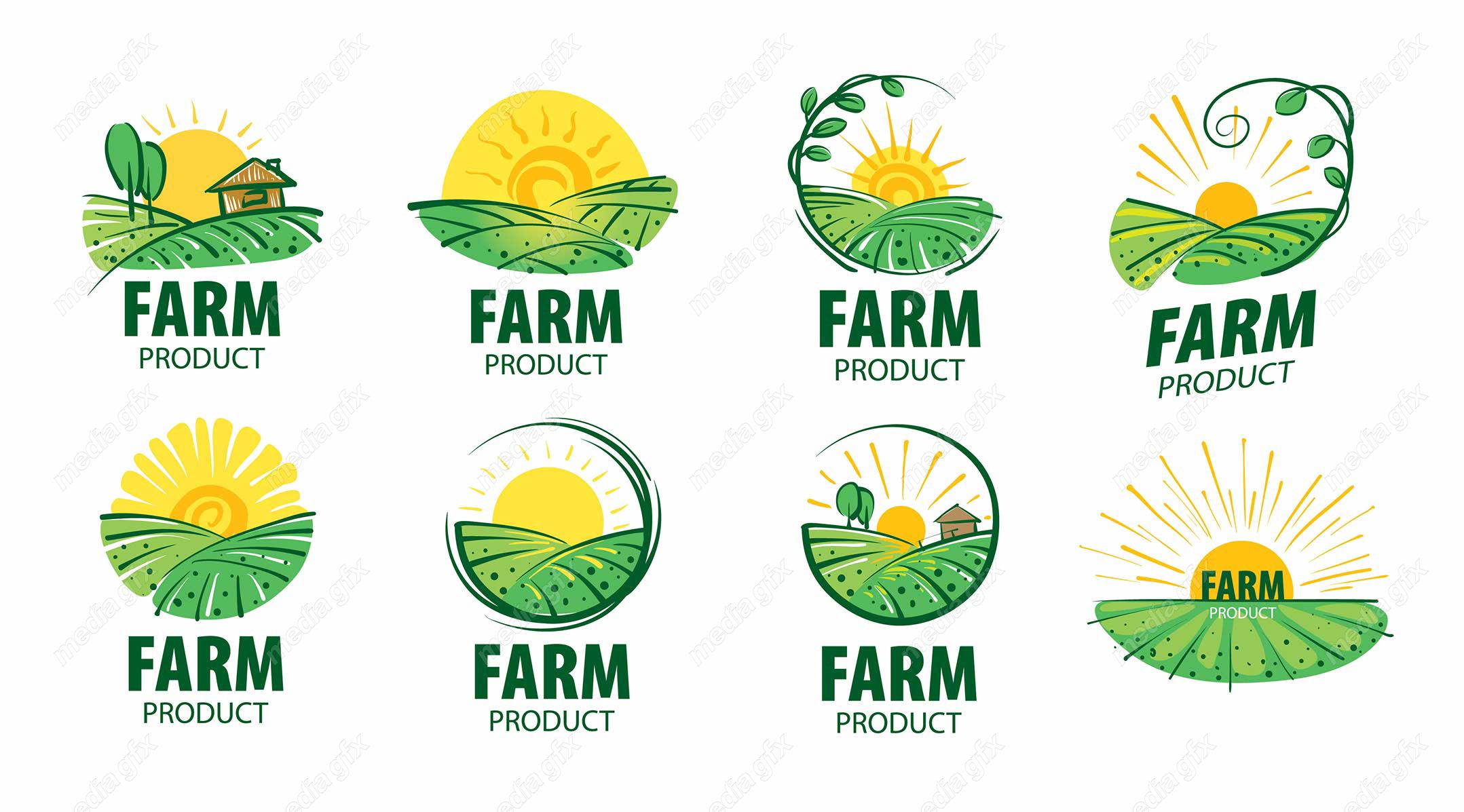 وکتور طرح لوگوی مزرعه و زمین کشاورزی محصولات طبیعی MV004396