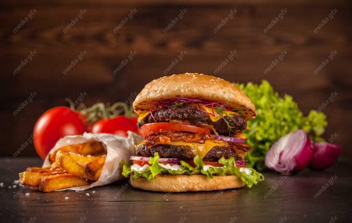 دانلود رایگان عکس با کیفیت همبرگر، فست فود و سیب زمینی MJ004725