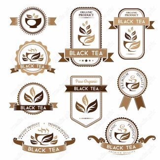 وکتور لوگو چای سیاه و برچسب فنجان چای MV002760