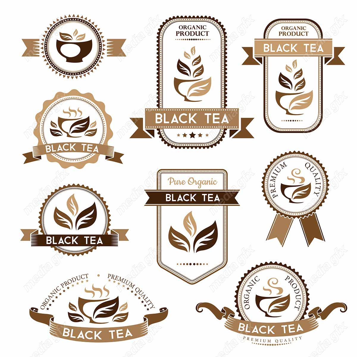 وکتور لوگو چای سیاه و برچسب فنجان چای MV002760