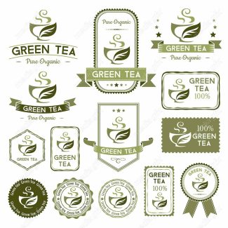 وکتور لوگو چای سبز و برچسب فنجان چای MV002764