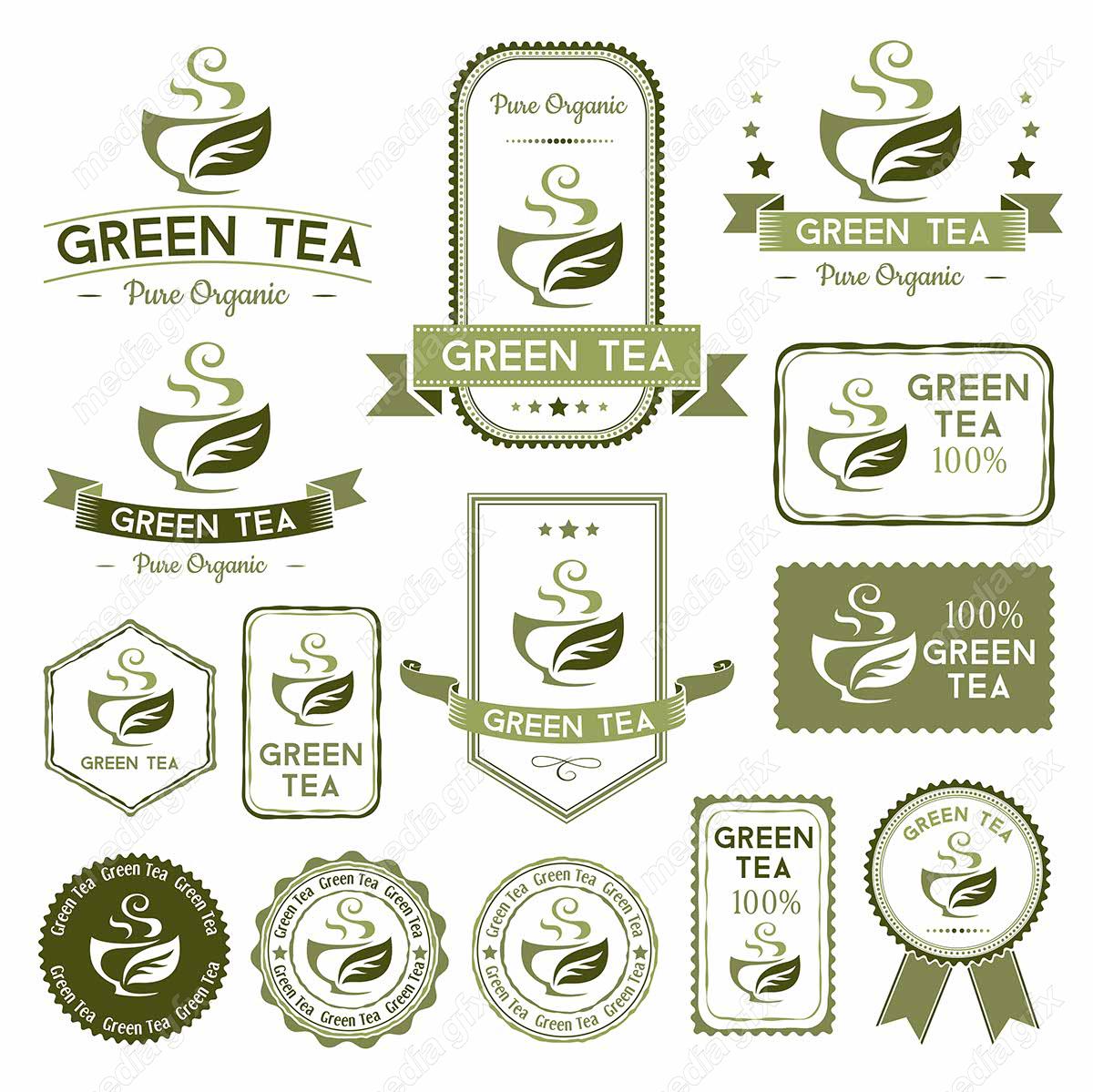 وکتور لوگو چای سبز و برچسب فنجان چای MV002764