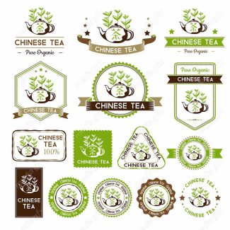 وکتور لوگو چای سبز و برچسب فنجان چای MV002766