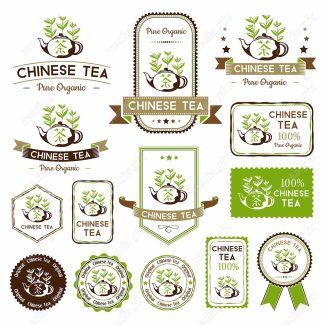 وکتور لوگو چای سبز و برچسب فنجان چای MV002767