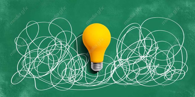 دانلود رایگان عکس با کیفیت بنر و پس زمینه روشن کردن موضوع ایده های پیچیده با لامپ MJ002835