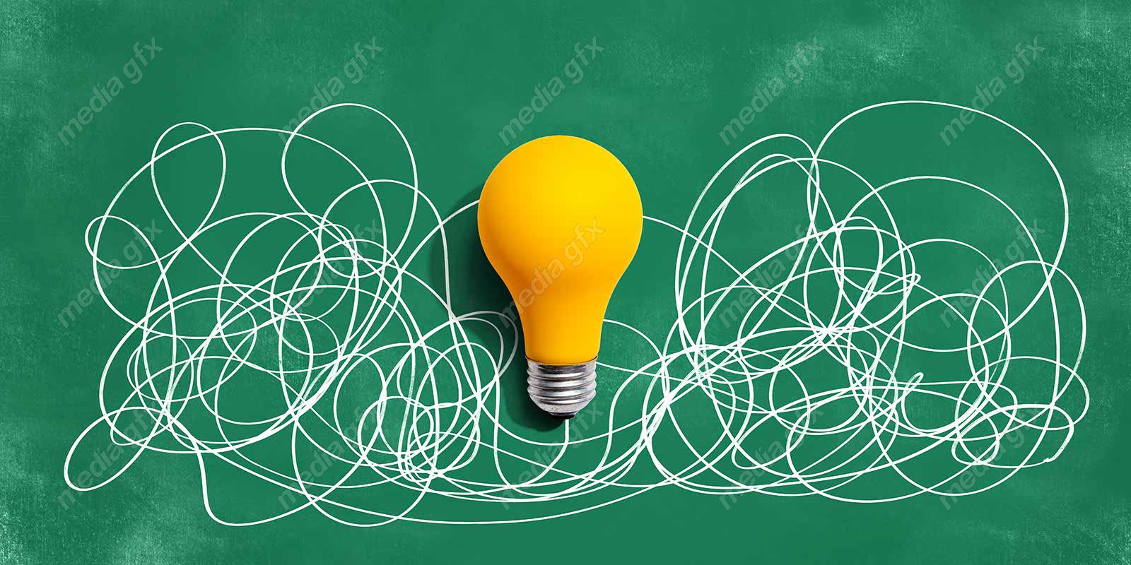 دانلود رایگان عکس با کیفیت بنر و پس زمینه روشن کردن موضوع ایده های پیچیده با لامپ MJ002835