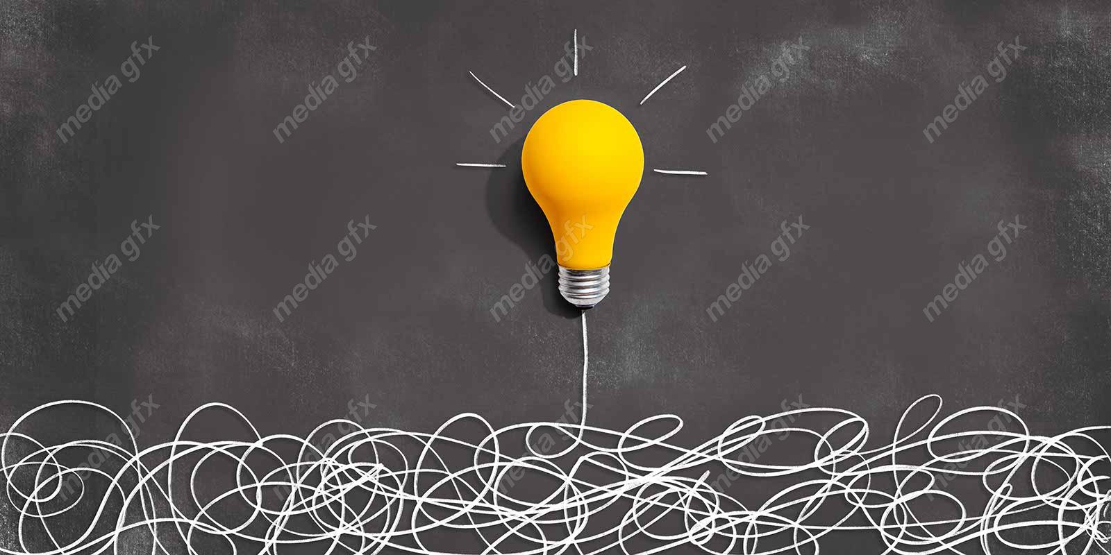 دانلود رایگان عکس با کیفیت بنر و پس زمینه روشن کردن موضوع ایده های پیچیده با لامپ MJ002838