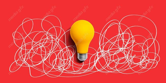 دانلود رایگان عکس با کیفیت بنر و پس زمینه روشن کردن موضوع ایده های پیچیده با لامپ MJ002844