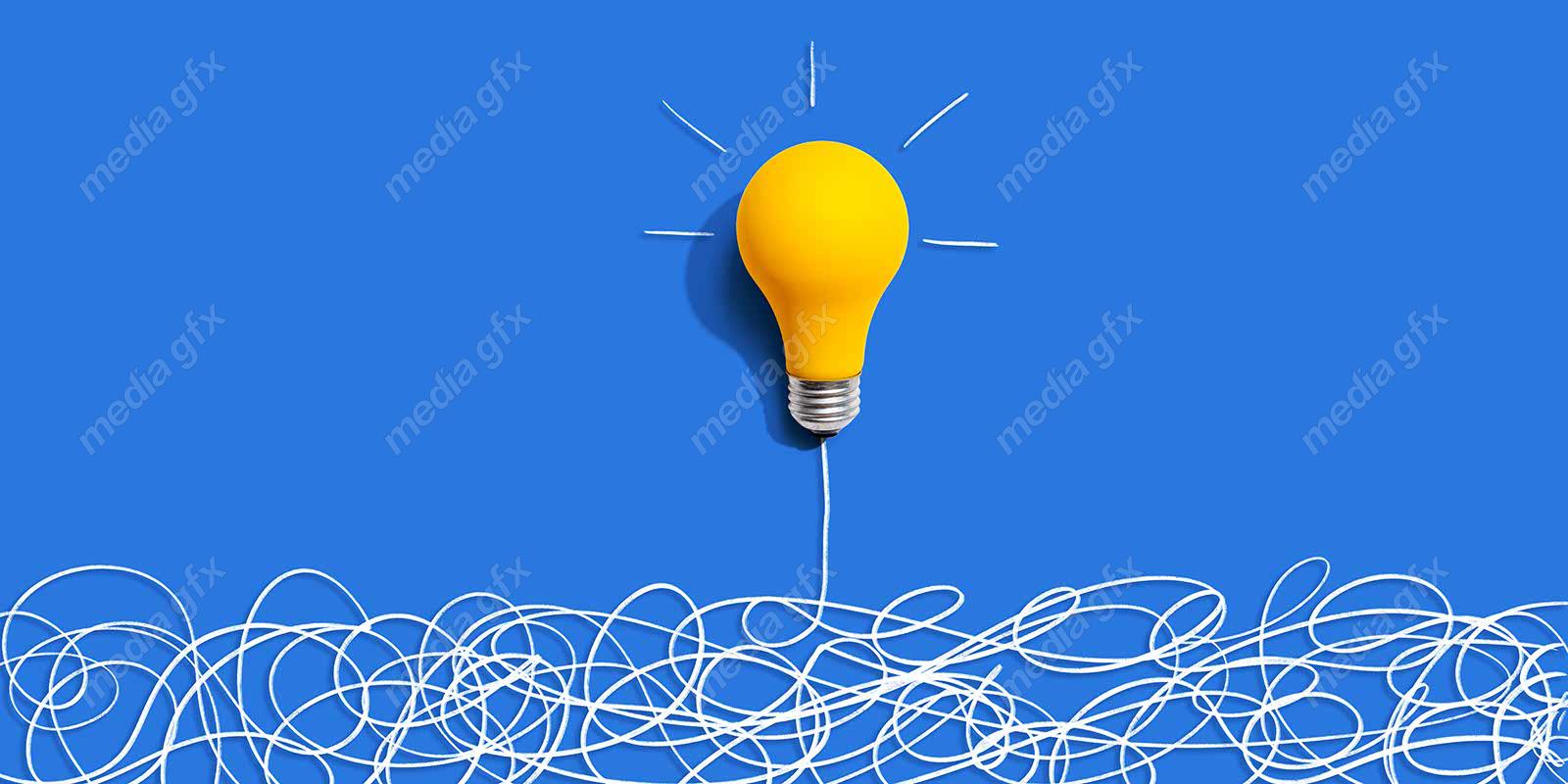 دانلود رایگان عکس با کیفیت بنر و پس زمینه روشن کردن موضوع ایده های پیچیده با لامپ MJ002845