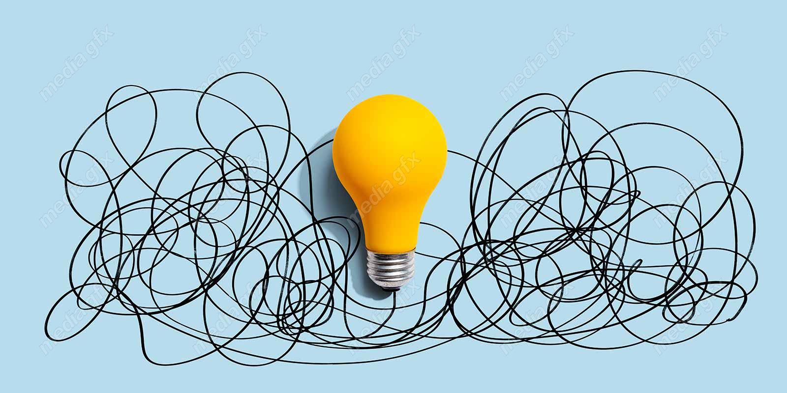 دانلود رایگان عکس با کیفیت بنر و پس زمینه روشن کردن موضوع ایده های پیچیده با لامپ MJ002850
