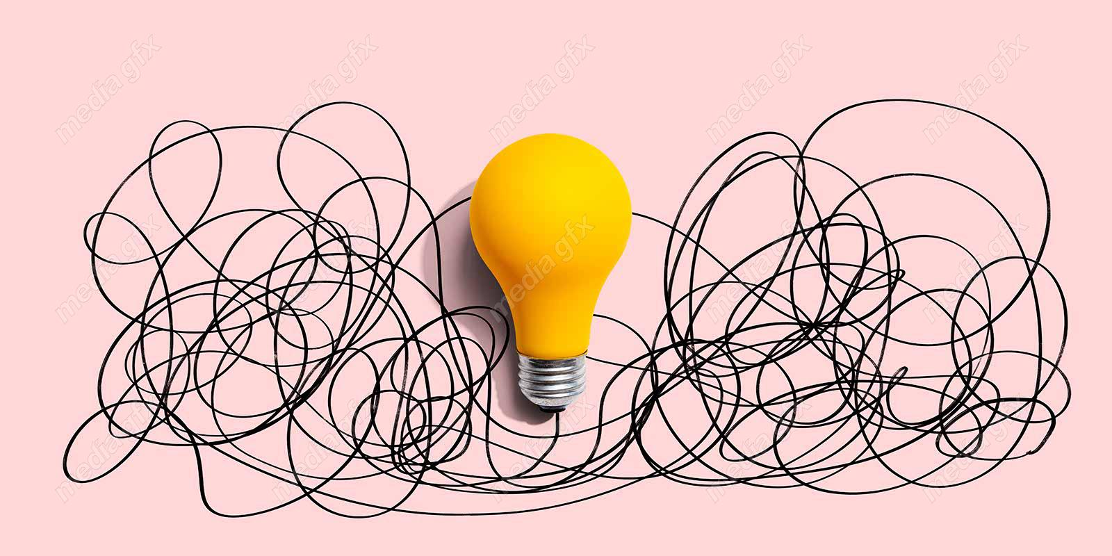 دانلود رایگان عکس با کیفیت بنر و پس زمینه روشن کردن موضوع ایده های پیچیده با لامپ MJ002851