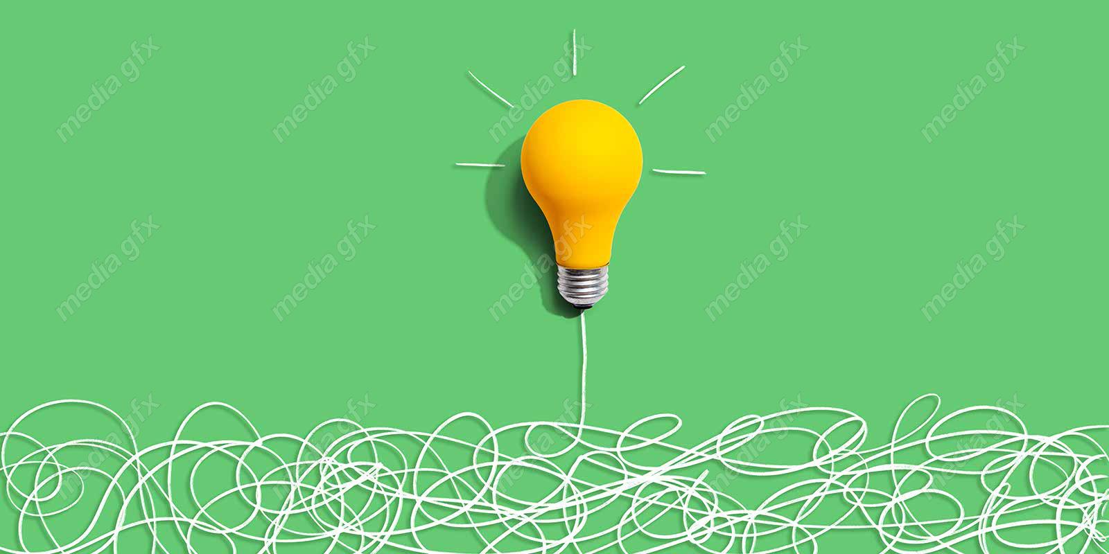 دانلود رایگان عکس با کیفیت بنر و پس زمینه روشن کردن موضوع ایده های پیچیده با لامپ MJ002852