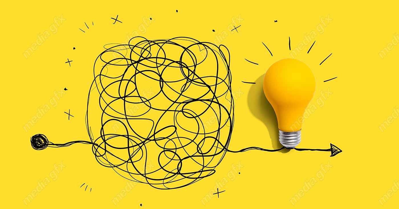 دانلود رایگان عکس با کیفیت بنر و پس زمینه روشن کردن موضوع ایده های پیچیده با لامپ MJ002854