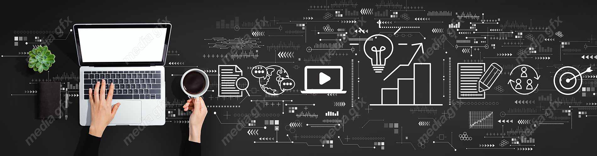 عکس با کیفیت بنر و بیلبورد مفهوم بازاریابی و تولید محتوا MJ002864