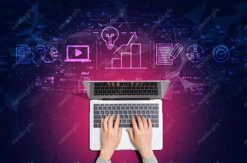 عکس با کیفیت بنر و بیلبورد مفهوم بازاریابی و تولید محتوا MJ002874