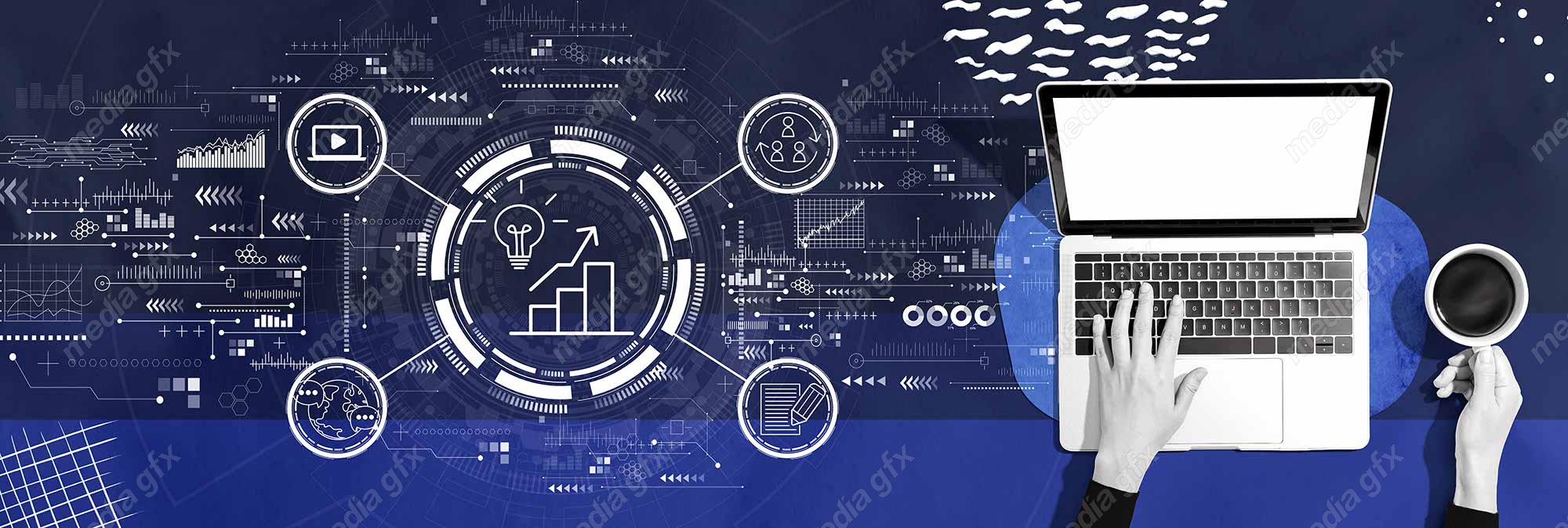 عکس با کیفیت بنر و بیلبورد مفهوم بازاریابی و تولید محتوا MJ002882