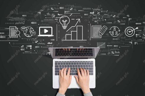 عکس با کیفیت بنر و بیلبورد مفهوم بازاریابی و تولید محتوا MJ002891