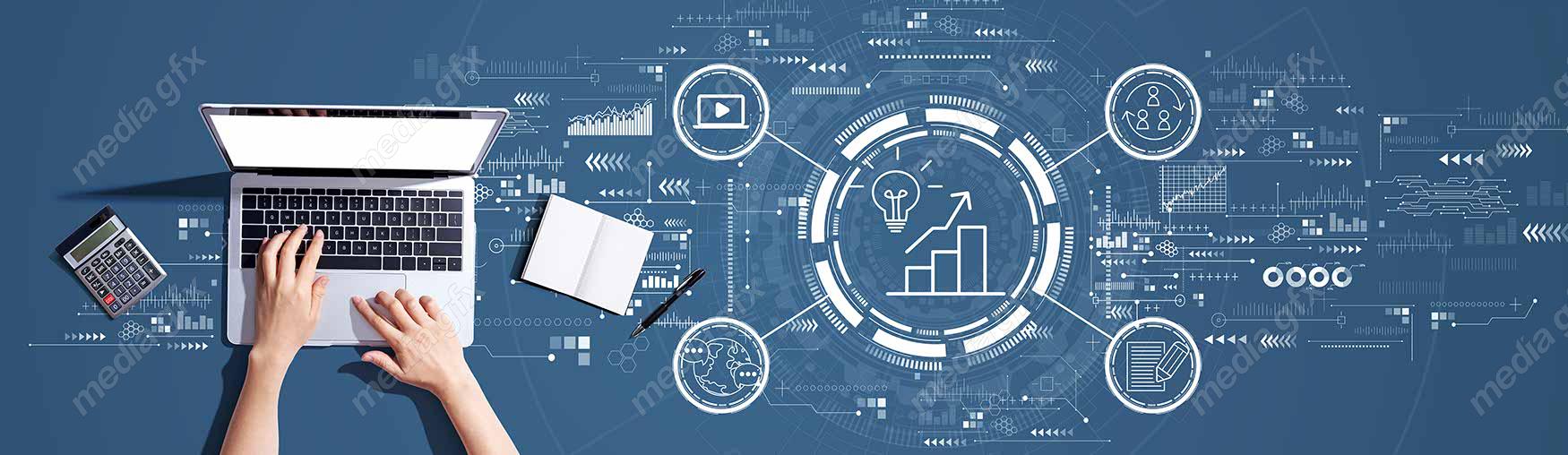 عکس با کیفیت بنر و بیلبورد مفهوم بازاریابی و تولید محتوا MJ002894