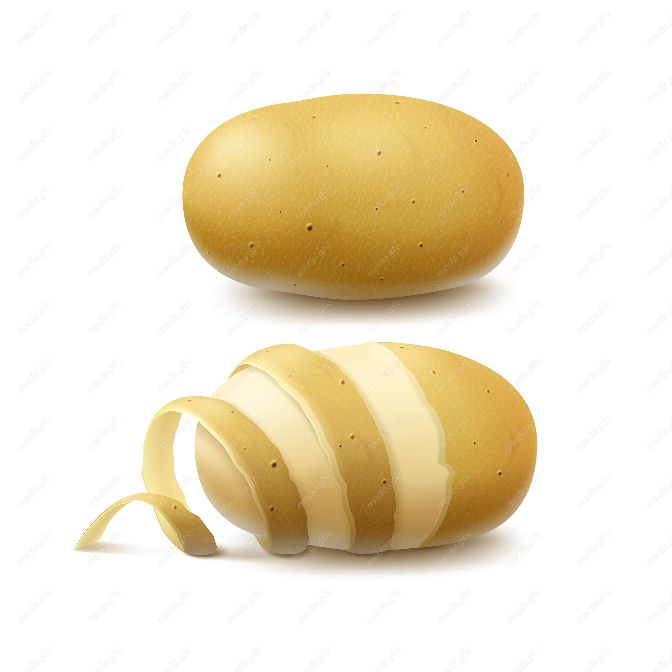 وکتور چیپس سیب زمینی و سیب زمینی خام پوست کنده با پوست MV002966