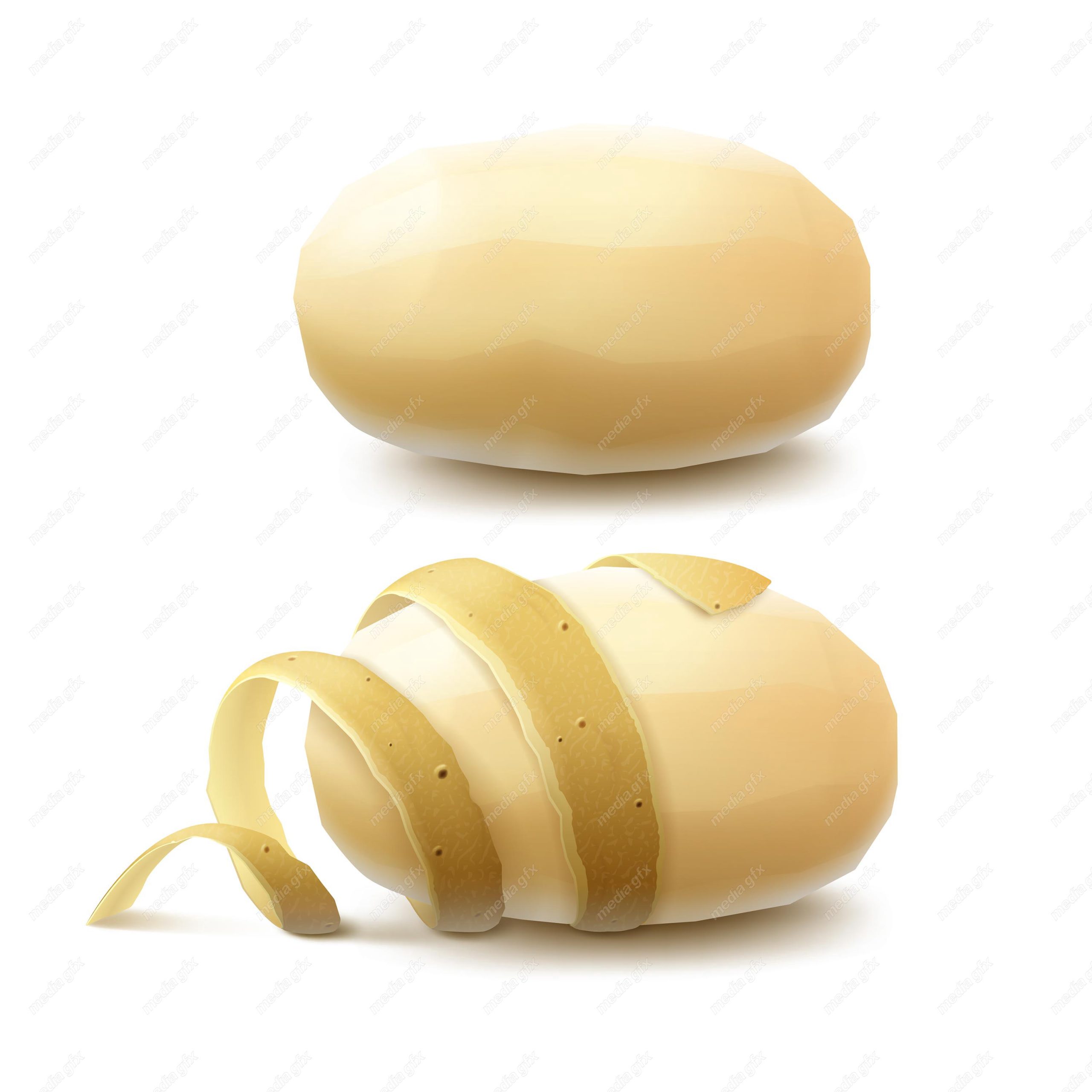 وکتور چیپس سیب زمینی و سیب زمینی خام پوست کنده با پوست MV002967