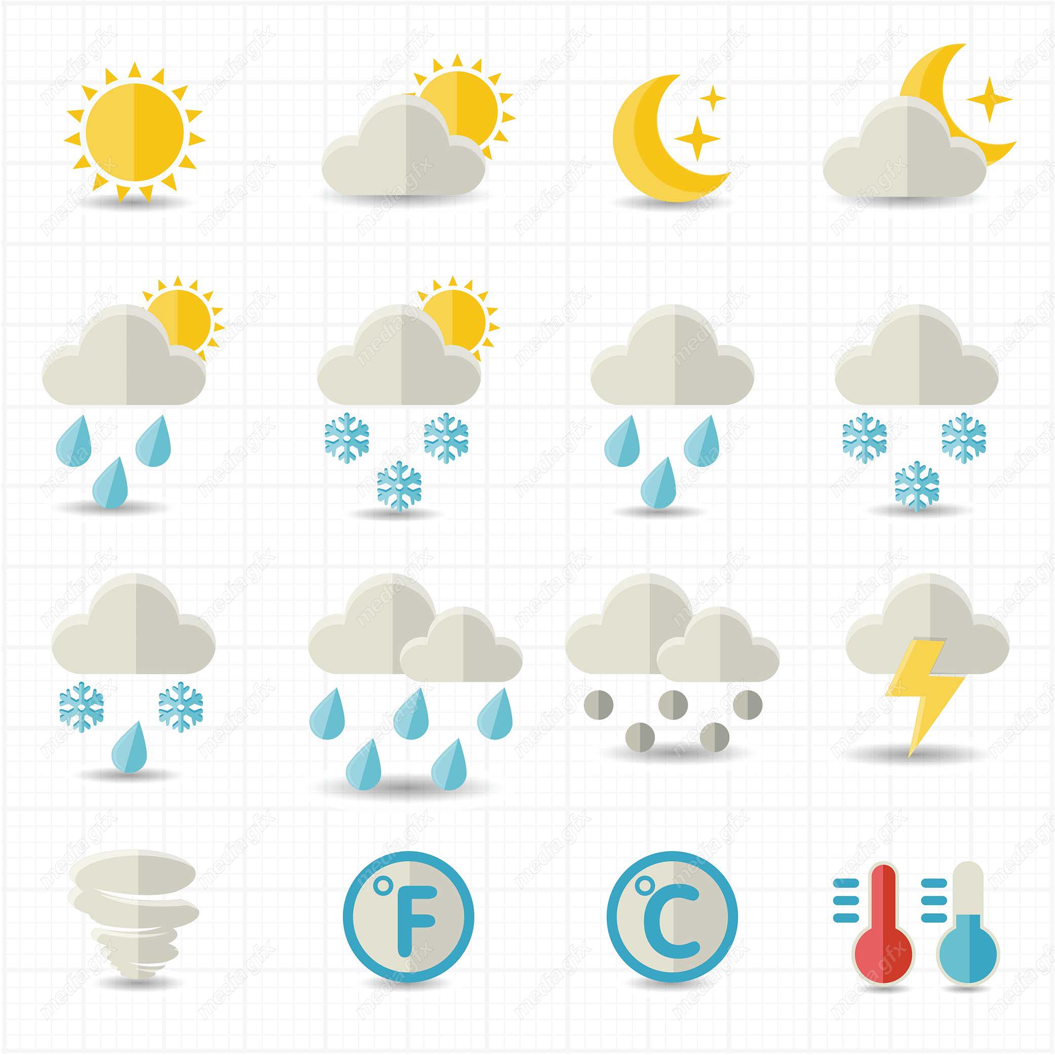 وکتور آیکن و علائم هواشناسی وضعیت آب و هوا MV003186