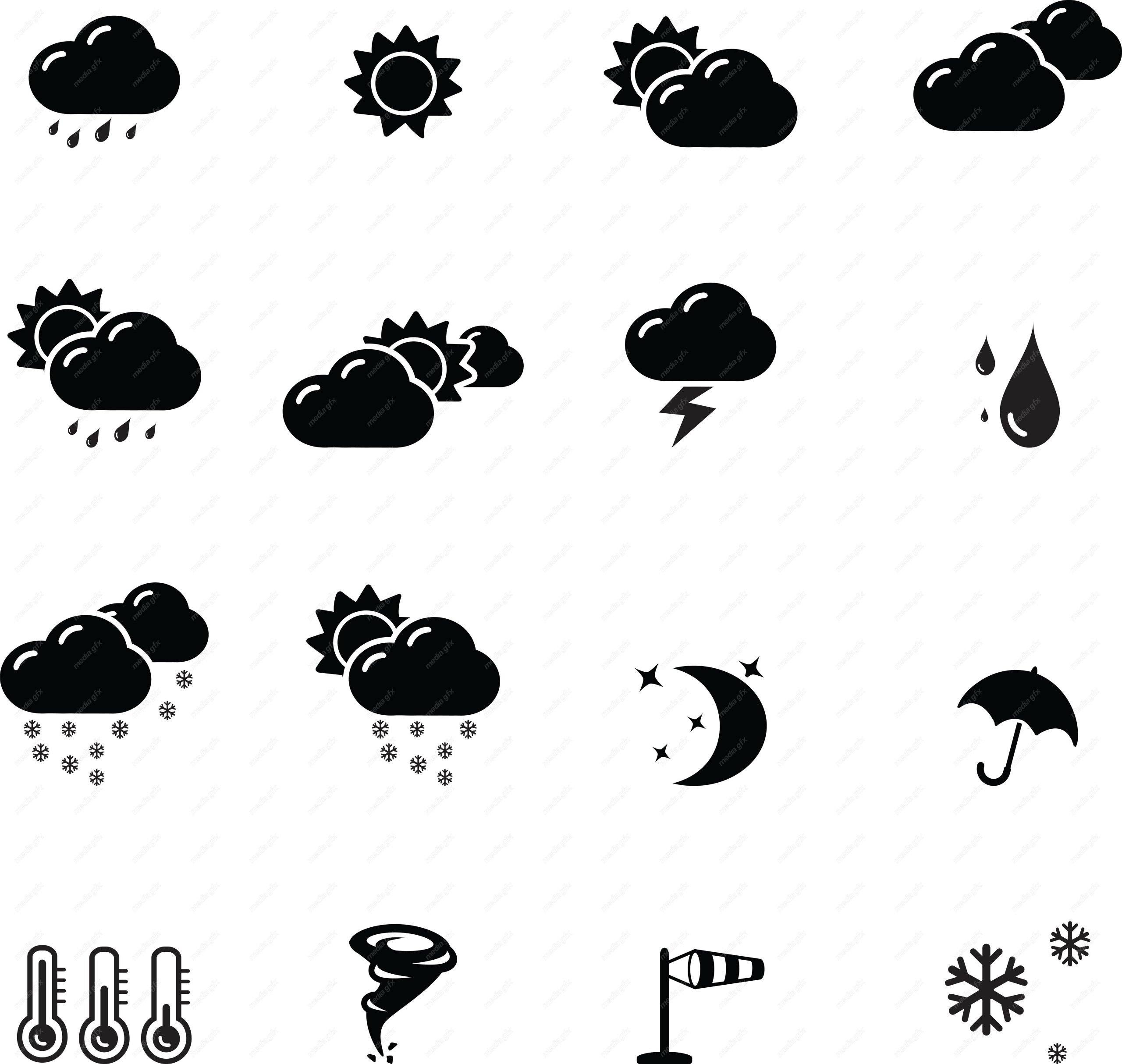وکتور آیکن و علائم هواشناسی وضعیت آب و هوا MV003188
