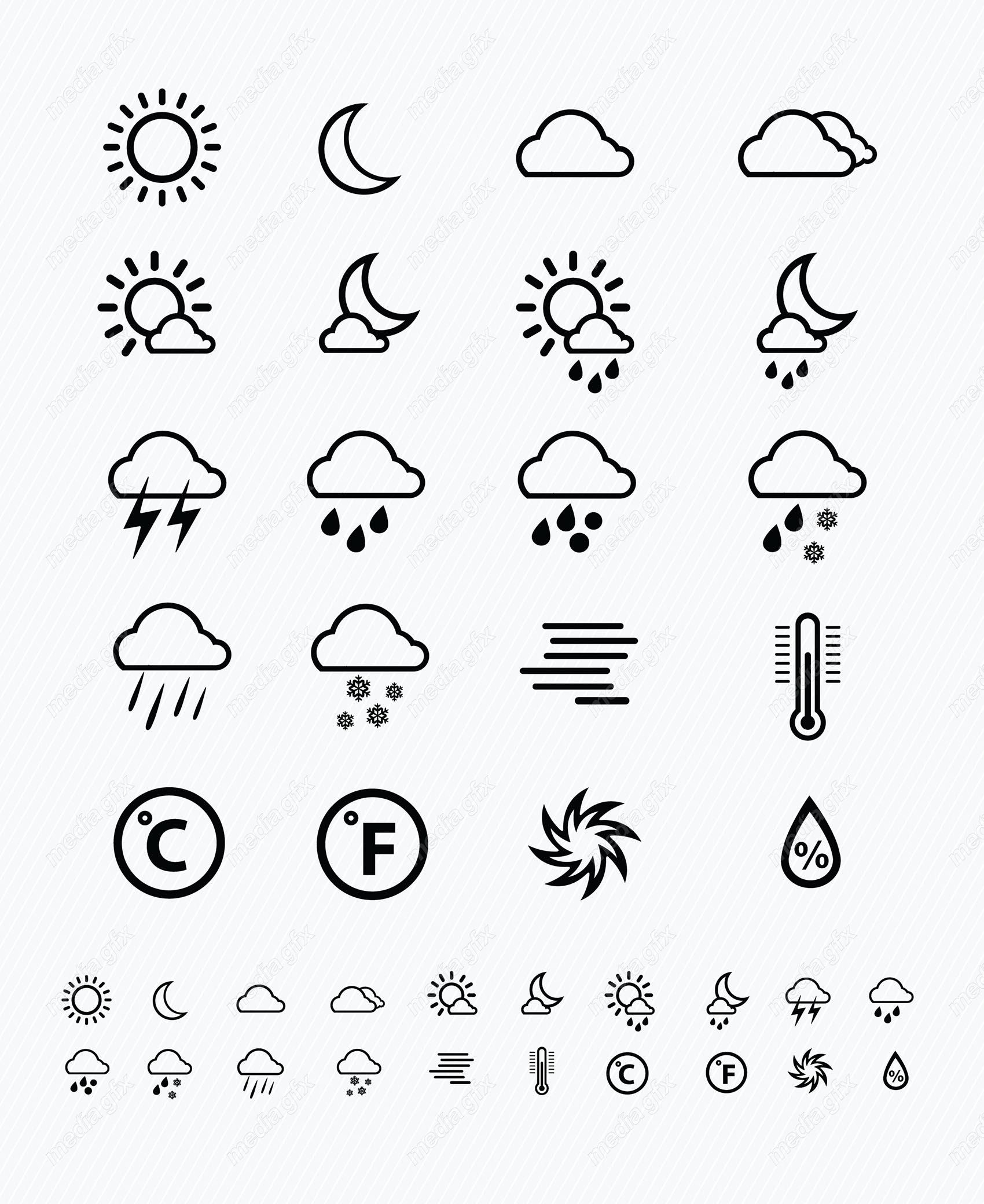 وکتور آیکن و علائم هواشناسی وضعیت آب و هوا MV003189