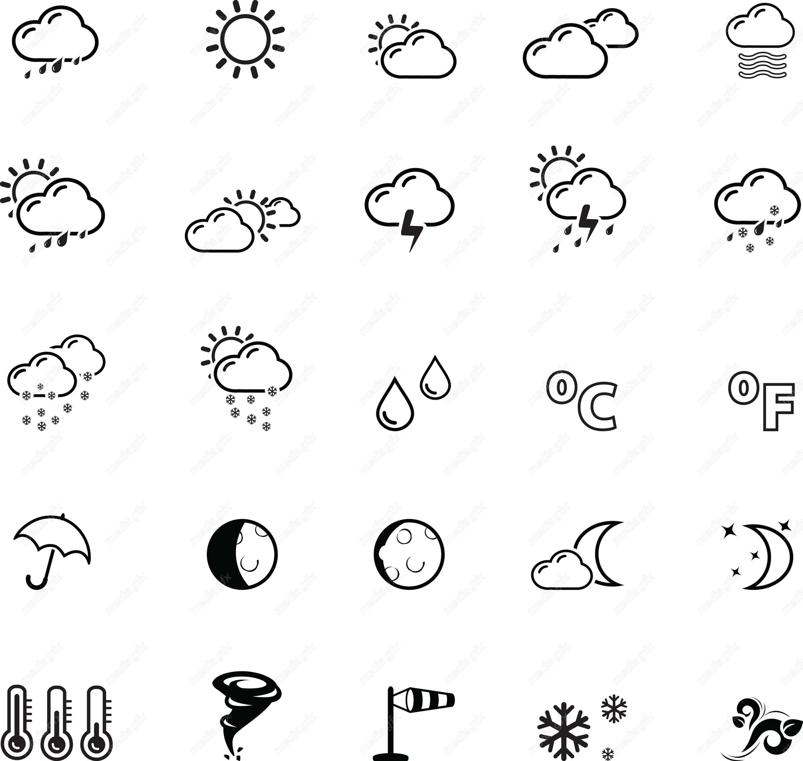 وکتور آیکن و علائم هواشناسی وضعیت آب و هوا MV003190