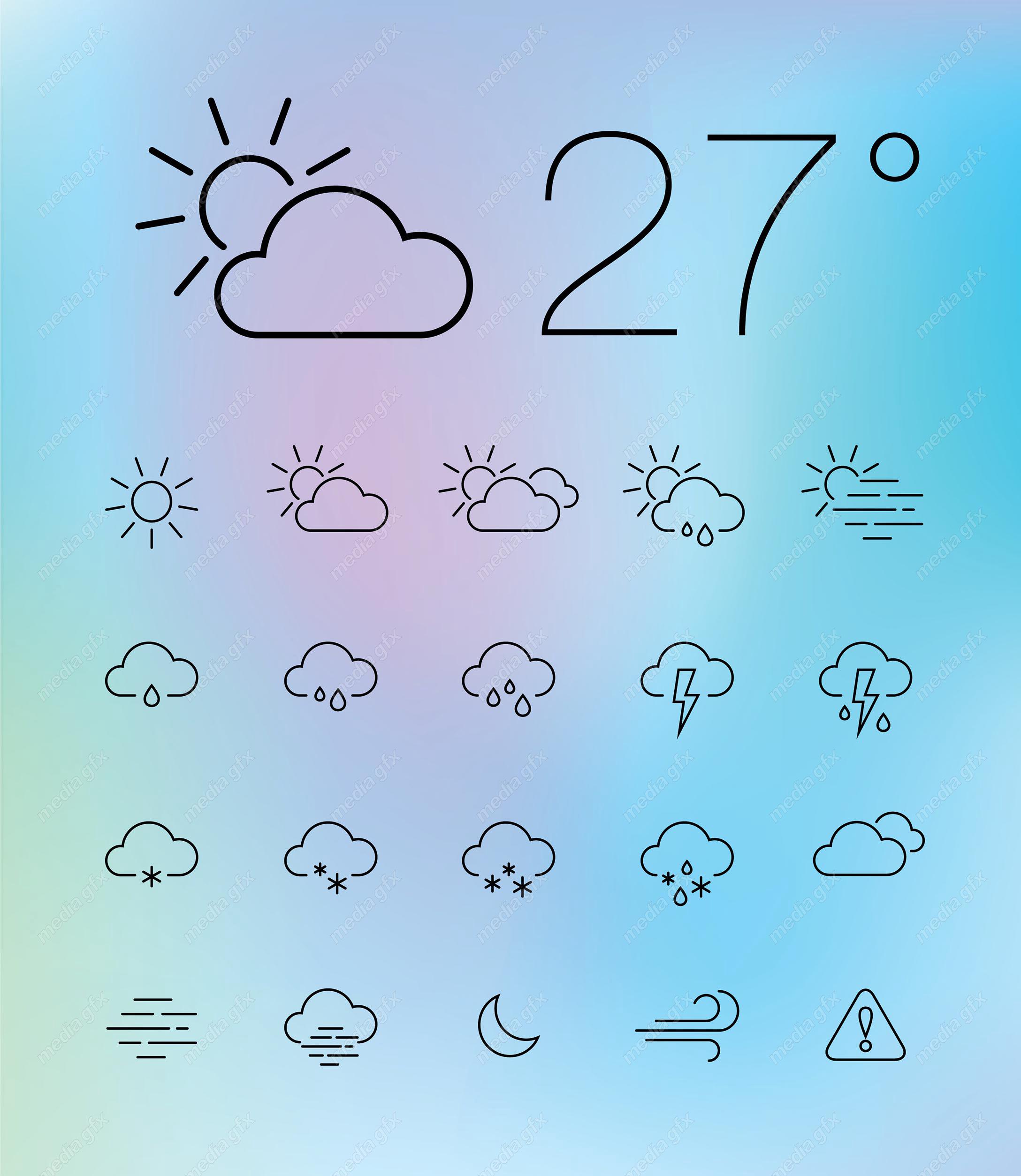 وکتور آیکن و علائم هواشناسی وضعیت آب و هوا MV003191