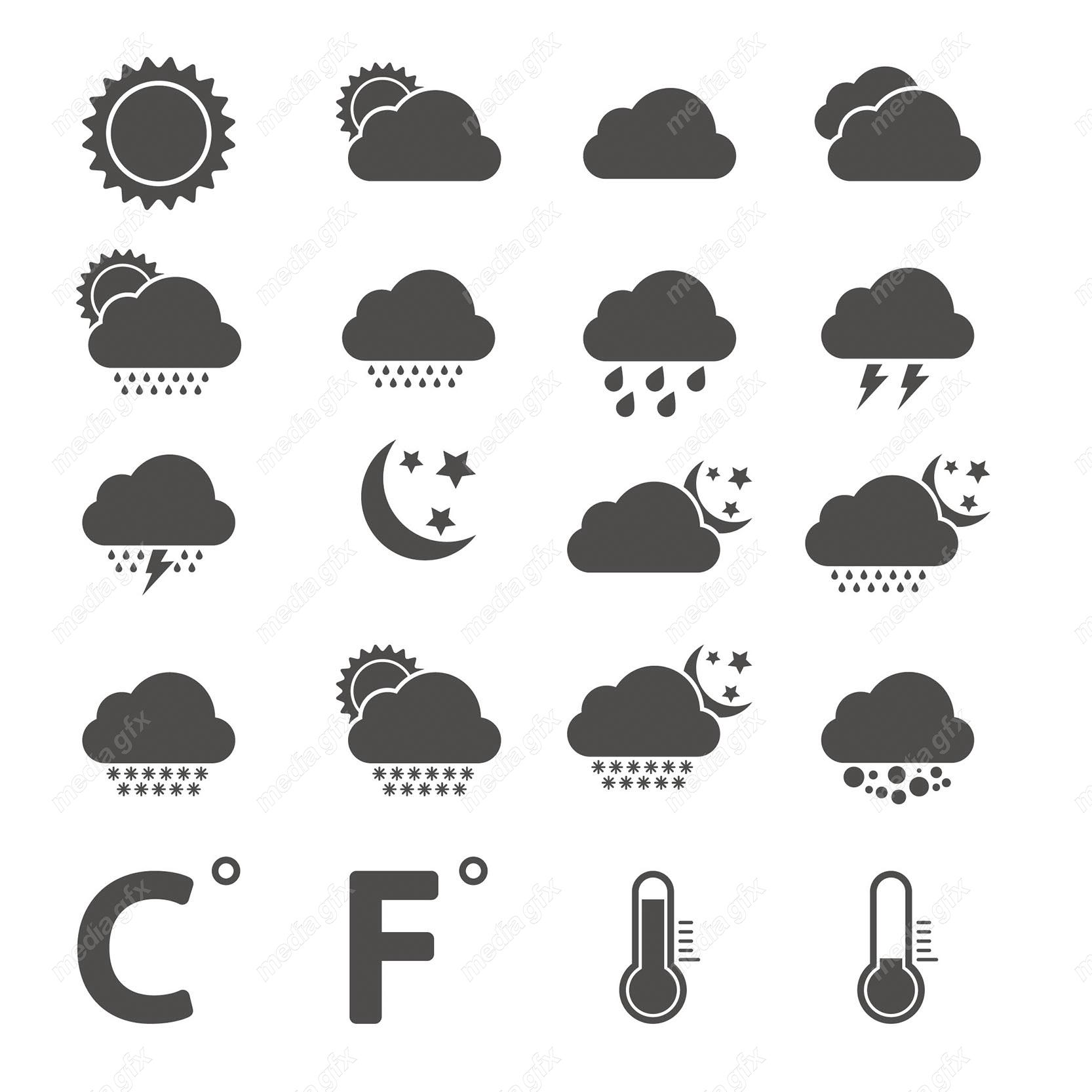 وکتور آیکن و علائم هواشناسی وضعیت آب و هوا MV003192
