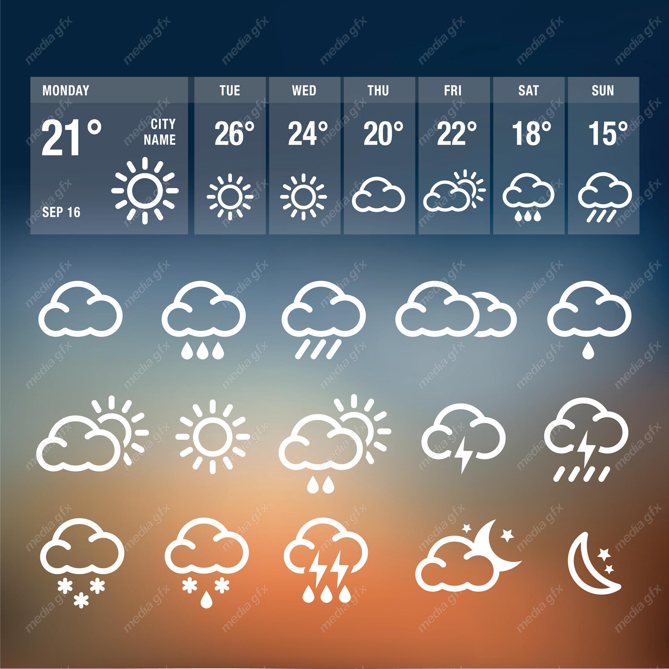 وکتور آیکن و علائم هواشناسی وضعیت آب و هوا MV003195