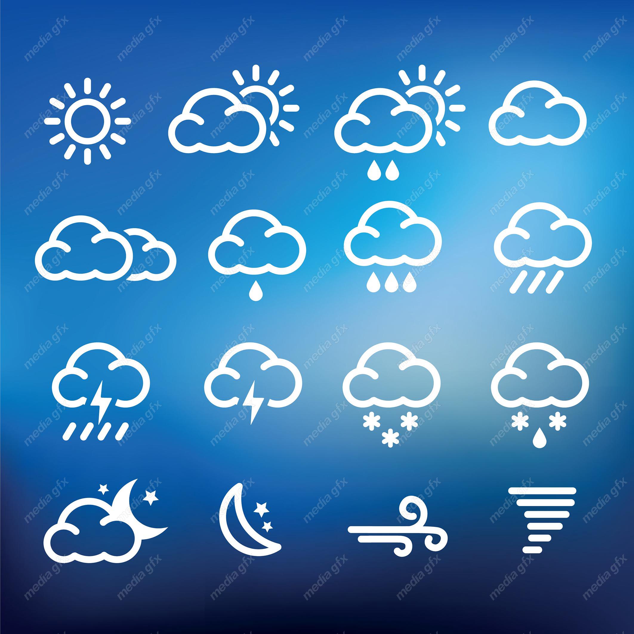 وکتور آیکن و علائم هواشناسی وضعیت آب و هوا MV003197
