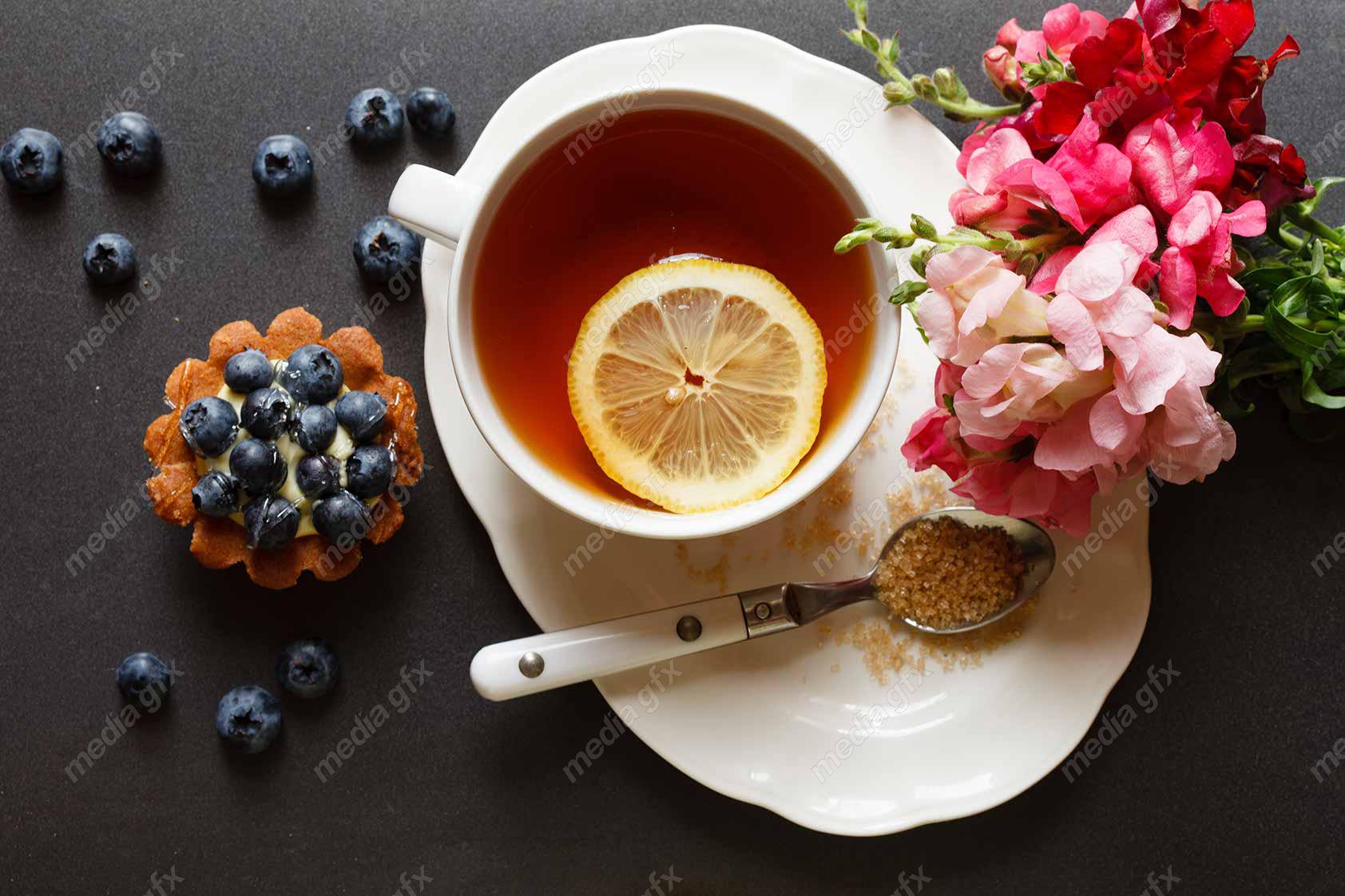 دانلود رایگان عکس با کیفیت دمنوش به لیمو با شکر قهوه ای و بلوبری MJ004764