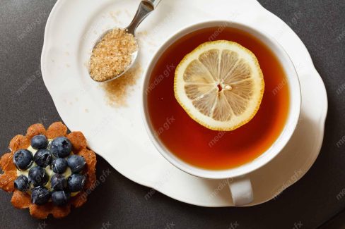 دانلود رایگان عکس با کیفیت دمنوش به لیمو با شکر قهوه ای و بلوبری MJ004765