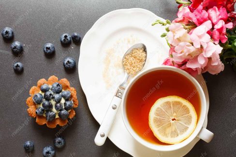 دانلود رایگان عکس با کیفیت دمنوش به لیمو با شکر قهوه ای و بلوبری MJ004769