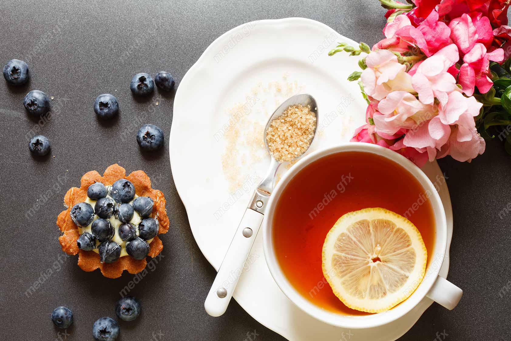 دانلود رایگان عکس با کیفیت دمنوش به لیمو با شکر قهوه ای و بلوبری MJ004769