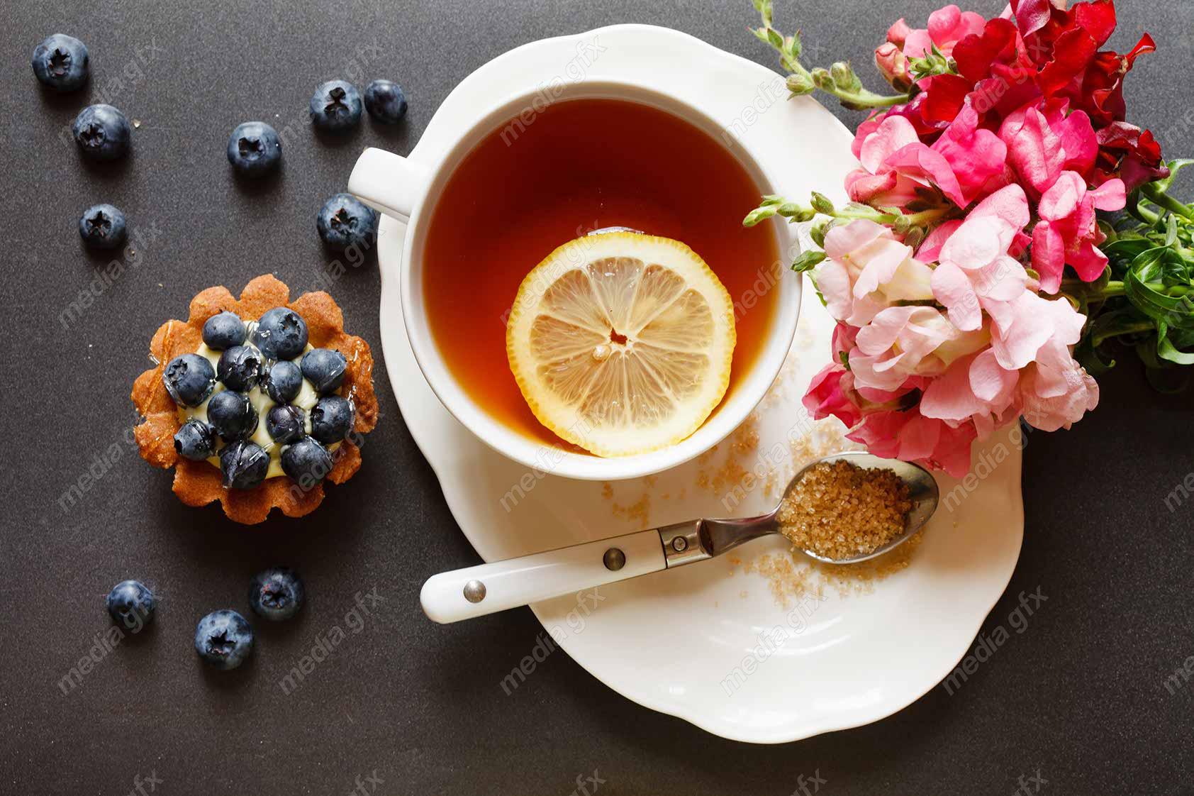 دانلود رایگان عکس با کیفیت دمنوش به لیمو با شکر قهوه ای و بلوبری MJ004772