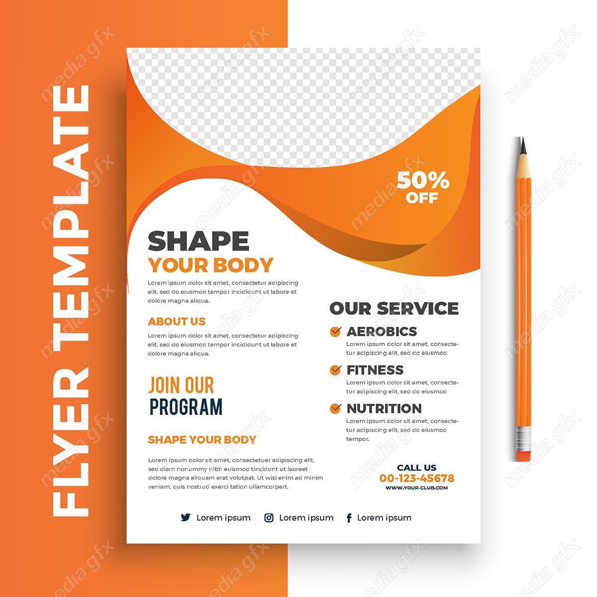 وکتور طرح آماده تراکت یا پوستر باشگاه بدنسازی MV004898