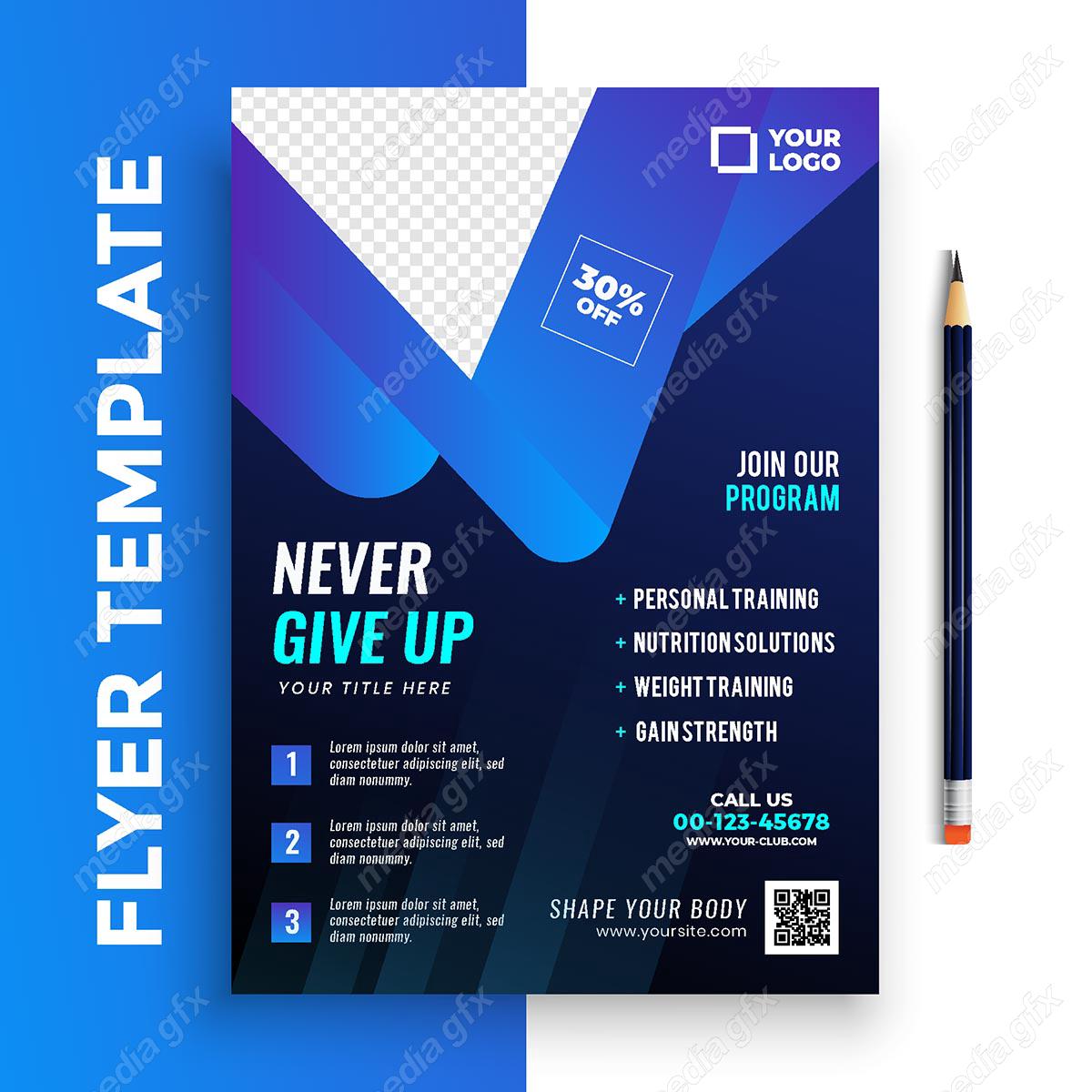 وکتور طرح آماده تراکت یا پوستر باشگاه بدنسازی MV004899