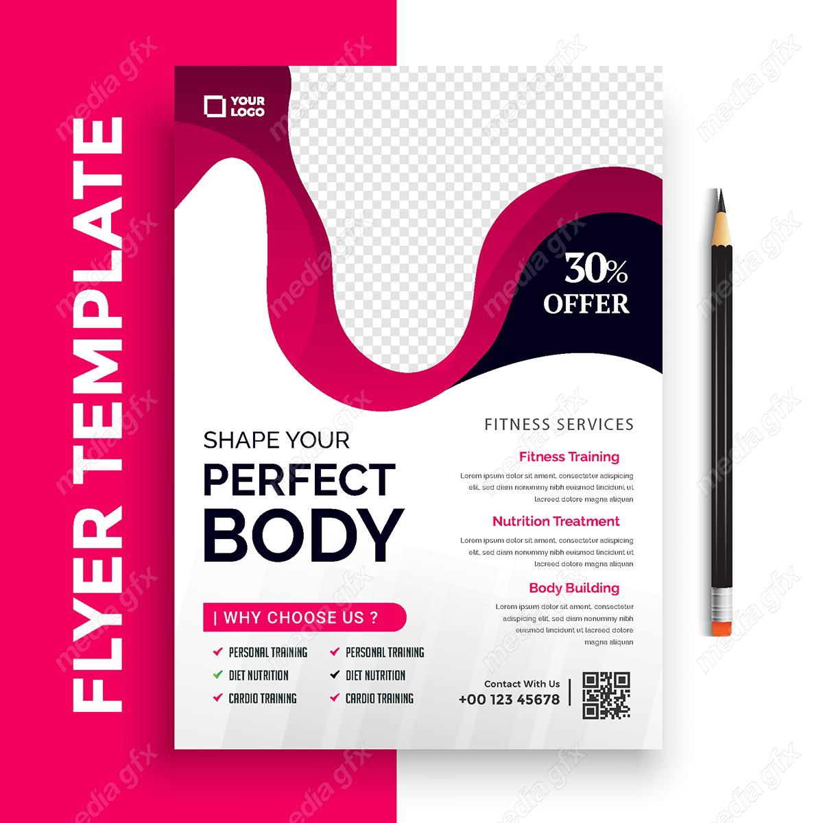 وکتور طرح آماده تراکت یا پوستر باشگاه بدنسازی MV004906