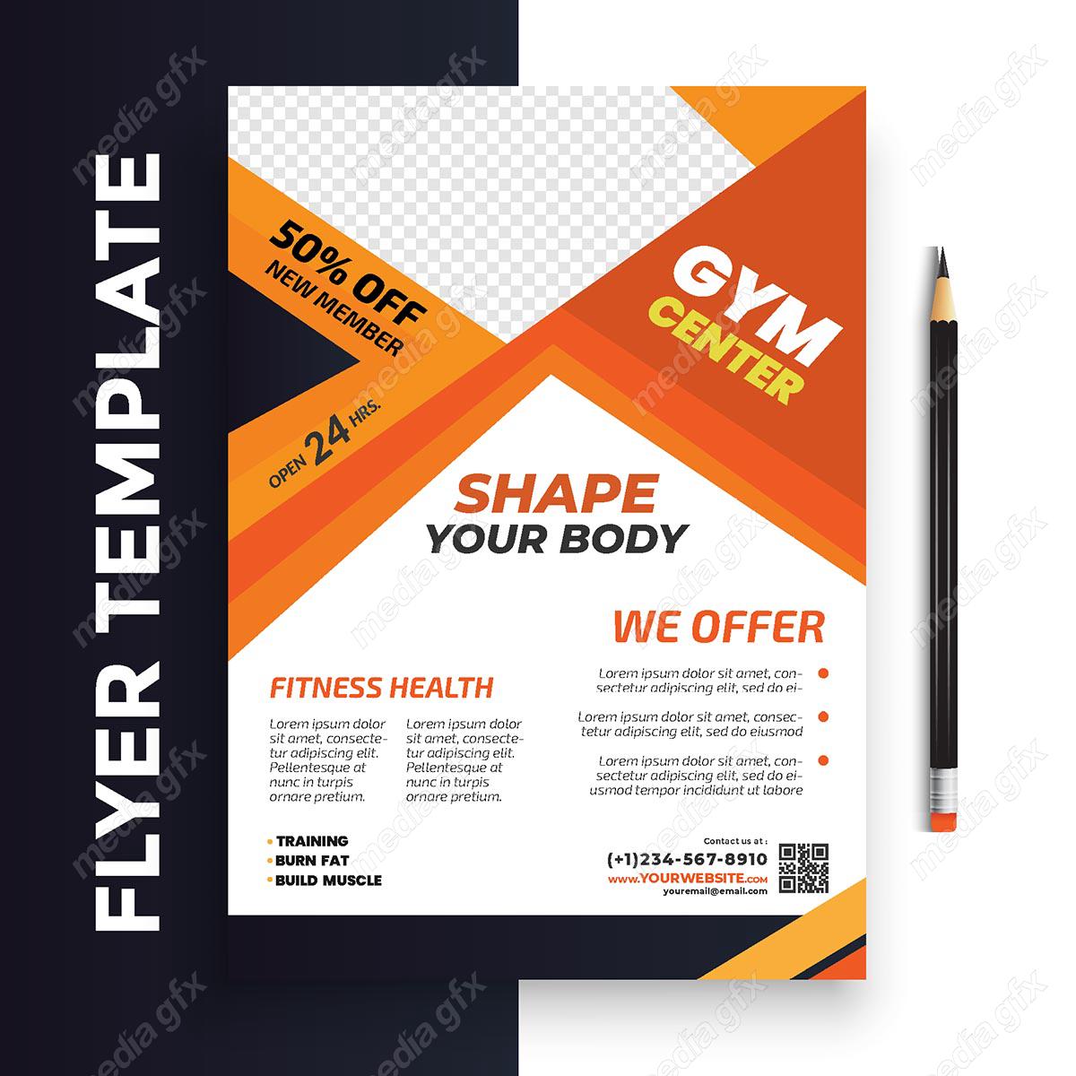 وکتور طرح آماده تراکت یا پوستر باشگاه بدنسازی MV004910