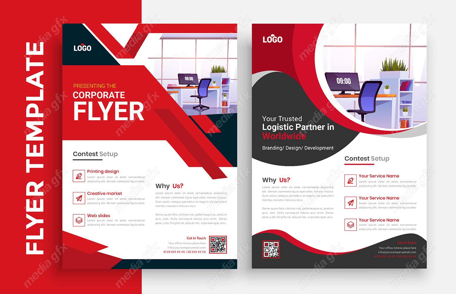 وکتور تمپلیت آماده فلایر تراکت شیک و خلاقانه پشت و رو MV004930