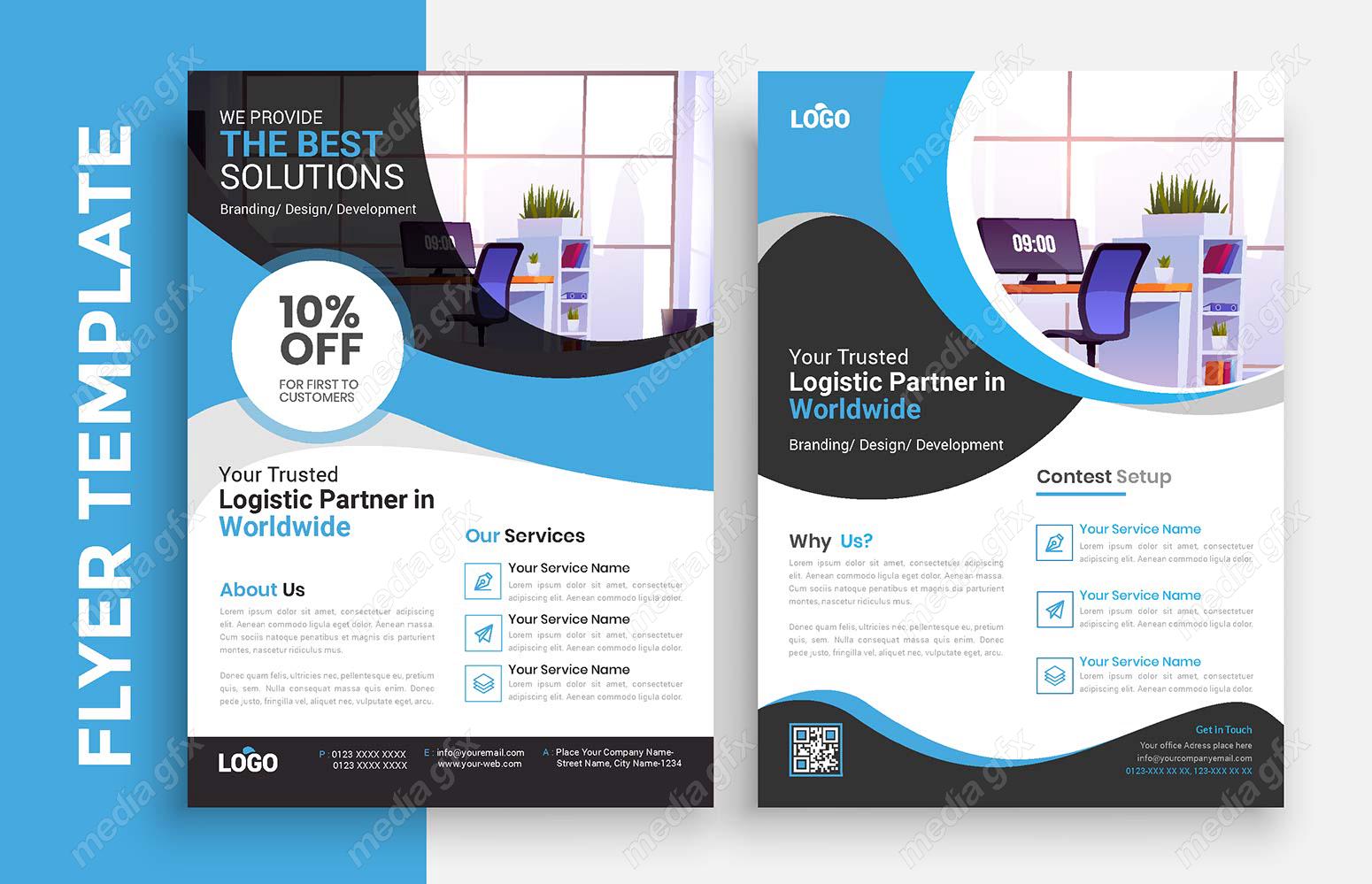 وکتور تمپلیت آماده فلایر تراکت شیک و خلاقانه پشت و رو MV004931