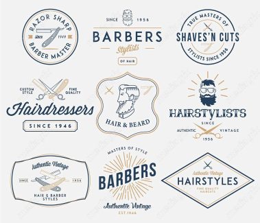 وکتور طرح لوگوی آرایشگر، قیچی، تیغ، شانه و ماشین اصلاح MV005023