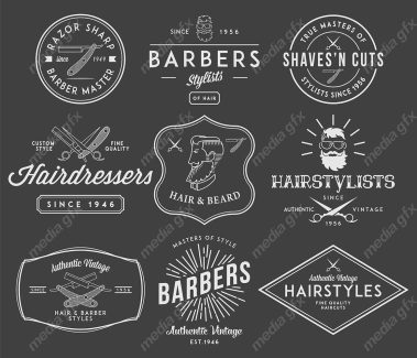 وکتور طرح لوگوی آرایشگر، قیچی، تیغ، شانه و ماشین اصلاح MV005024