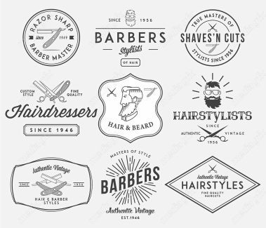 وکتور طرح لوگوی آرایشگر، قیچی، تیغ، شانه و ماشین اصلاح MV005025